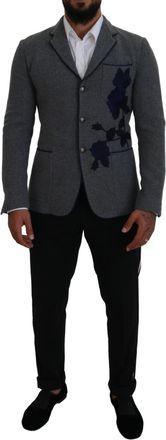 Dolce & Gabbana Grijze Blazer met Bloem Borduursel