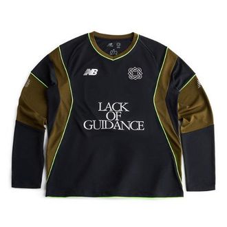 New Balance Hombre NB x Lack of Guidance Long Sleeve Jersey en Negro/Marr&oacute;n, Poli&eacute;ster, Talla L