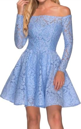 La Femme Short A-Line Lace Homecoming Dress In Cloud Blue