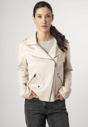 Mauritius Lederimitatjacke MAURITIUS 2Wtomiwa, Damen, Gr. XL, beige (light beige), Obermaterial: 92% Polyester, 8% Elasthan, unifarben, relaxed fit h&uuml;ftlang, Ja