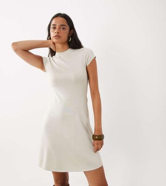 KAIIA esclusivo vestito skater mini in maglia con maniche a cappuccio color crema-Bianco