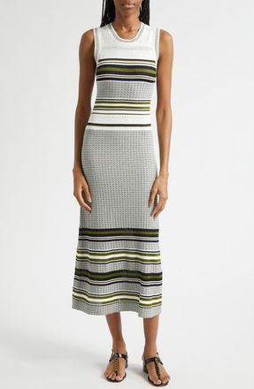 Veronica Beard Dawna Mixed Stripe Merino Wool Sweater Dress in Navy/Cactus/Off White at Nordstrom, Size X-Small