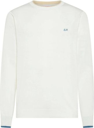 Sun 68 Round-neck Knitwear, male, White, Size: 2XL Sweater Neck Double Rib L/S