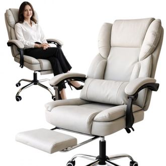 OEM Silla De Oficina Giratoria Skyline Con Reposapi&eacute;s - Piel Ecol&oacute;gica Color Crema Ko51k