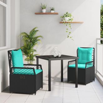 vidaXL Conjunto De Comedor De Jard&iacute;n 3 Pcs Negro Rat&aacute;n Sint&eacute;tico Vidaxl