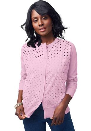 Jessica London Fine Gauge Eyelet Cardigan in Pink at Nordstrom, Size 36