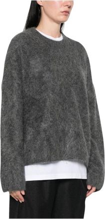 Soft Goat Fuzzy Gebreide Trui met Ronde Hals - Dames - Cashmere truien - Grijs - M - Wol - Truien & Vesten