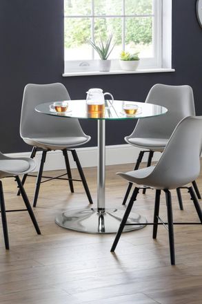 Julian Bowen Kudos Round Glass Top Pedestal 4 Seater Dining Table in Silver