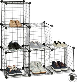 Relaxdays Relaxdays Modular Grid Shelf, 6 Compartments, DIY Shelving System, Metal, Open Cube Rack, 35 x 35 cm, Black