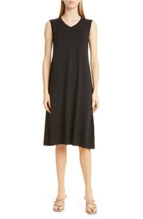 Eileen Fisher V-Neck Stretch Jersey Dress in Black at Nordstrom Rack, Size Small