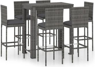 vidaXL 7 Piece Garden Bar Set with Cushions Poly Rattan Grey Vidaxl