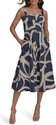 DKNY Abstract Print A-Line Dress in Tide/Sand at Nordstrom Rack, Size 12