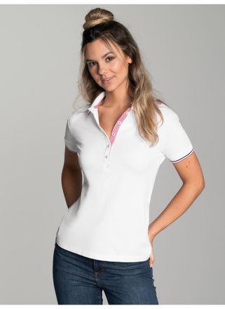 Trigema Poloshirt TRIGEMA TRIGEMA Slim Fit Poloshirt mit kontrastfarbigen Akzenten, Damen, Gr. XXL, weiss (wei&szlig;), 94% Baumwolle, 6% Elasthan, Basic, Shirts Po