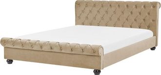 Beliani Cama De Agua De Terciopelo Beige Madera Oscura 180 X 200 Cm Patas Madera Avallon