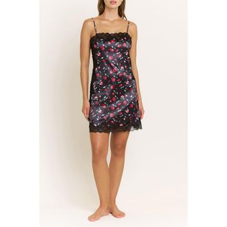 Honeydew Intimates Garden of Eden Lace Trim Satin Chemise in Dark Roses at Nordstrom Rack, Size X-Small