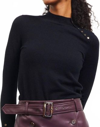 Skies Are Blue Clothing Mock Neck Button Top In Black