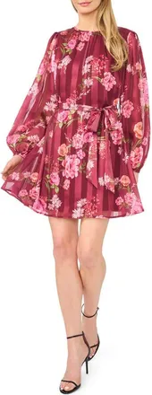 Ted Baker Briana Floral Stripe Long Sleeve Minidress in Beet Red at Nordstrom, Size X-Large