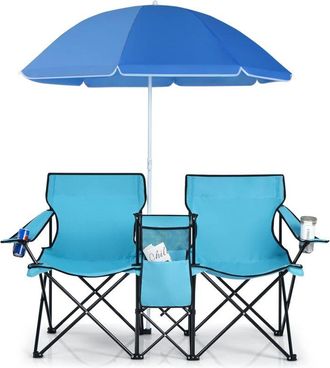 Costway Costway Sillas De Camping Con Sombrilla Silla Plegable Taburete De Pesca Doble Con Portavasos Para Exterior Picnic Senderismo Barbacoa (verde)