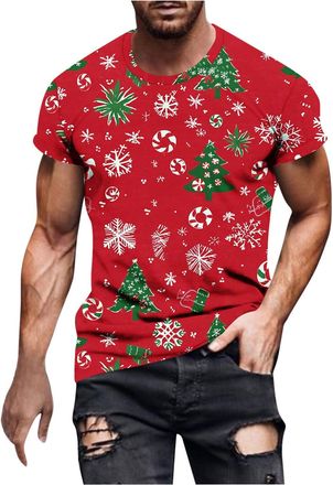Generic Xmas T Shirts Mens UK Smart Casual Christmas Tshirt Short Sleeve Festive Tops Funny Round Neck Designer Tee Shirt Men Christmas Clothes Holiday Sports