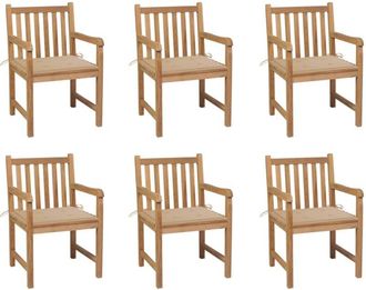 vidaXL Sillas De Jard&iacute;n 6 Uds Madera Maciza De Teca Cojines Beige Vidaxl