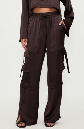 Beach Riot Gianna Drawstring Wide Leg Cargo Pants in Java Satin at Nordstrom, Size Medium
