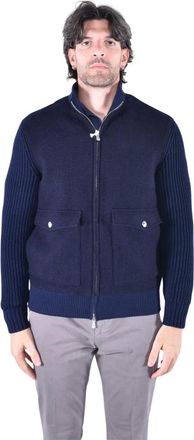 Eleventy Giubbino bimaterico full zip - Heren - Jassen - Blauw - Maat: 3XL Wol