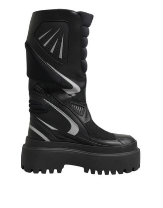 Dolce & Gabbana Black Leather Mid Calf Biker Boots Womens Shoes