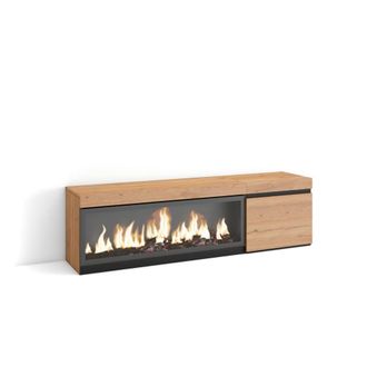 Skraut Home Mueble tv efecto madera roble 158x35x45cm chimenea efecto fuego