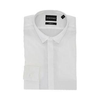 Emporio Armani Stretch Twill Overhemd - Heren - Overhemden - Wit - Maat: 3XL Katoen