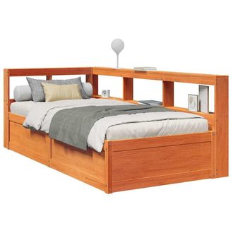 Berkfield Home Bookcase Bed without Mattress Wax Brown 90x200cm Solid Wood Pine | Size: 90x200 cm