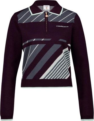 Casablanca Truien & Vesten, Dames, Paars, S, Wol, Diagonal Tennis Merino Poloshirt met Lange Mouwen