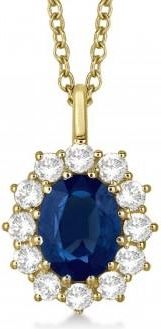 Allurez Oval Lab Blue Sapphire & Lab Diamond Pendant Necklace 14k Yellow Gold (3.60ctw)