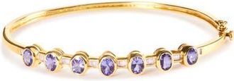 House of Brilliance 14K Yellow Gold Alternating Tanzanite and 1/5 Cttw Diamond Bangle Bracelet at Nordstrom