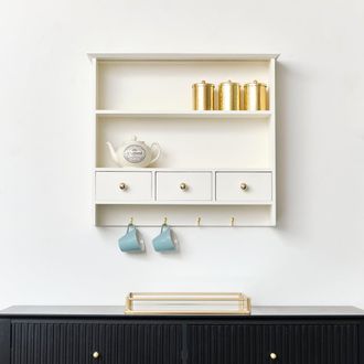 Melody Maison Large Ivory Wall Shelf Unit With Drawer Storage & Hooks
