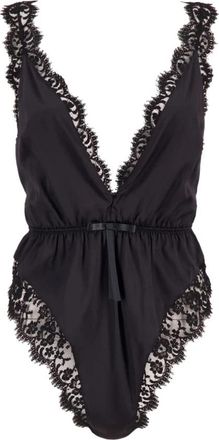 Dolce & Gabbana Luxe Kant Satijnen Bodysuit - Dames - Bodies - Zwart - XL - Satijn - Tops