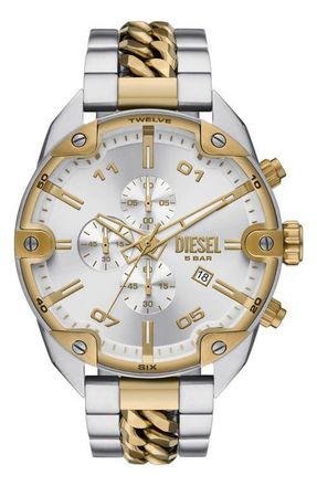 Diesel Spiked Chronograph Two-Tone Bracelet Watch, 49mm in Two Tone at Nordstrom