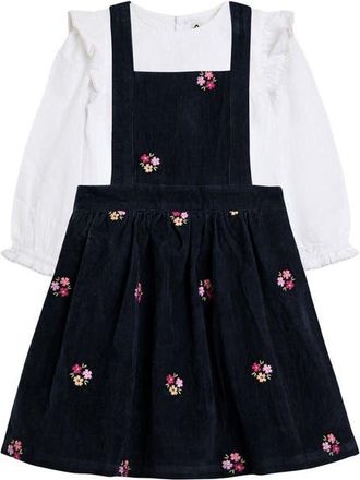 JoJo Maman B&eacute;b&eacute; Ruffle Top & Corduroy Dress Set in Navy at Nordstrom, Size 18-24M