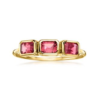 Ross-Simons Pink Tourmaline 3-Stone Ring in 10kt Yellow Gold