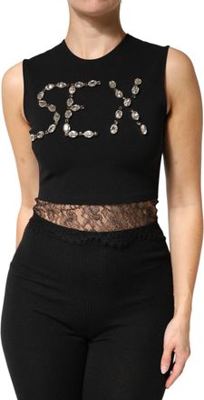 Dolce & Gabbana Womens Black Jersey Lace Ruching Rhinestone Tank Top Co+05+pa+vi