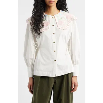 Damson Madder Valentina Collared Top in White at Nordstrom, Size 12 Us