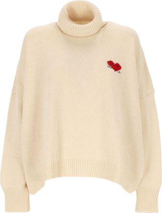 Giada Benincasa Heart Embroidered Oversized Turtleneck Sweater