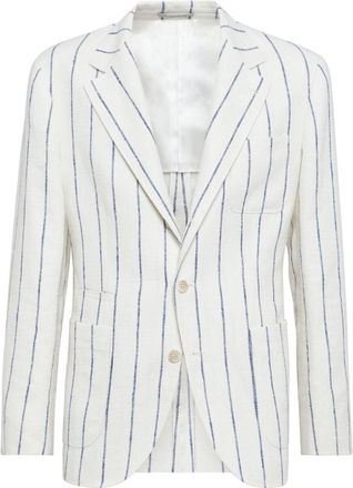 Brunello Cucinelli striped single-breasted blazer - men - Wool/Linen/Flax/Polyester/Silk - 46 - White