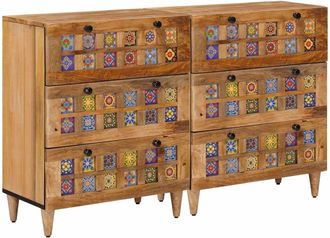 vidaXL Aparador 2 Uds. 60 X 33 X 75 Cm Madera De Mango Maciza Natural Vidaxl