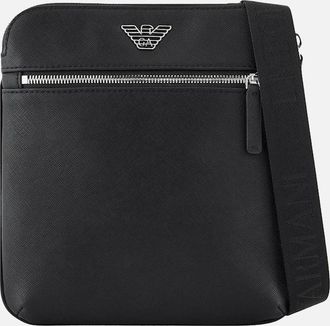 Emporio Armani Mens ASV Eagle Logo Black Leather Shoulder Bag - Green - Size: ONE size
