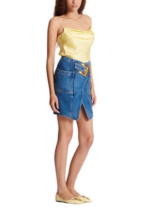 Balmain Short denim skirt with belt in Blue at Nordstrom, Size 42 Eu