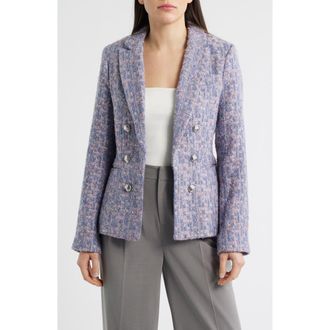 Tahari by ASL Faux Double Breasted Metallic Tweed Blazer in Blue Rose Silver at Nordstrom, Size 16P