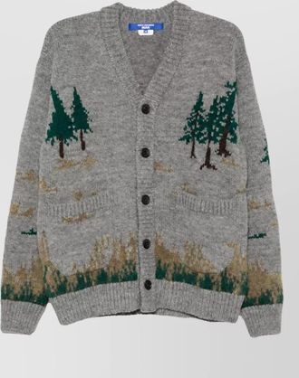 Junya Watanabe ribbed intarsia knit v-neck cardigan