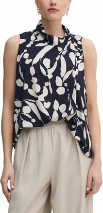 Joseph Ribkoff Abstract-Pattern Halterneck Blouse In Midnight Blue/beige