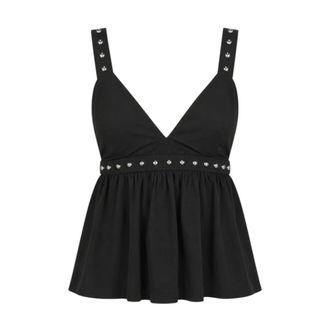 Liu Jo Sleeveless Tops, female, Black, Size: XL Studded Linen Top
