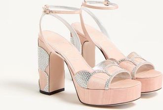 Valentino Garavani Sandalo Con Plateau Bowow In Tessuto Moir&egrave; Con Cristalli 115Mm Donna NUDE/SILVER 35.5